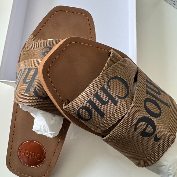 CHLOÉ Woody Logo-print Canvas Slides - Picture 6 of 6